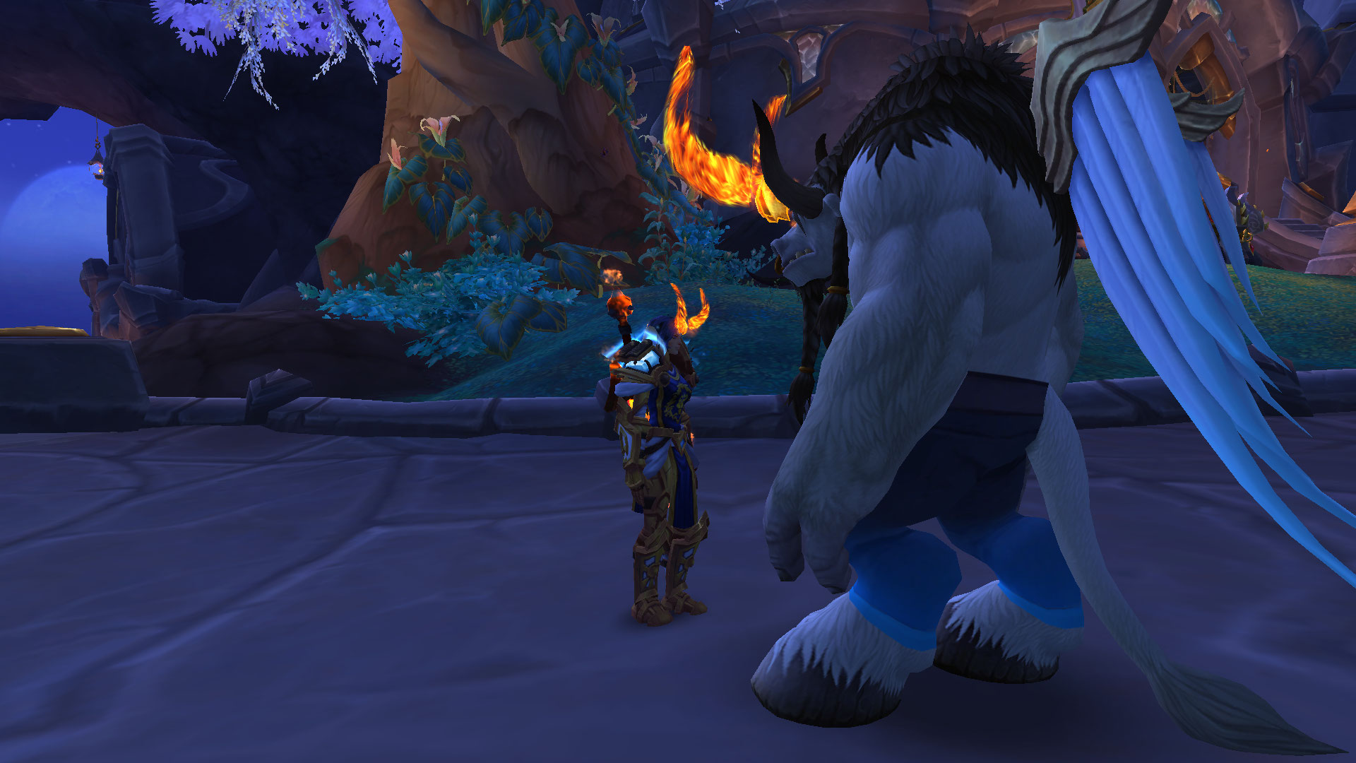 WoW human and Tauren with fiery horns